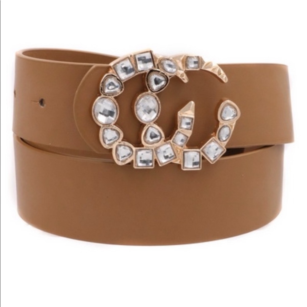 Womens Belt Crystal Stone Blogger Fashion NWT Tan Taupe Brown Spring Western